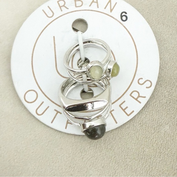 NWT Urban Outfitters Silver Stone Stack Ring Set, Size 6 - Picture 1 of 3